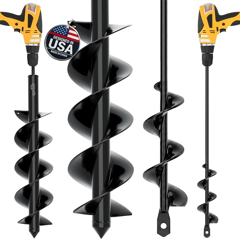 2 Pack Garden Auger Drill Bit for Planting 1.6x16 & 3.5x16 Inch | Umbrellas and Fences Auger Post Hole Digger for Gardening and Spiral Bulb Planter Tool – 3/8 Inch Hex Drive Compatible