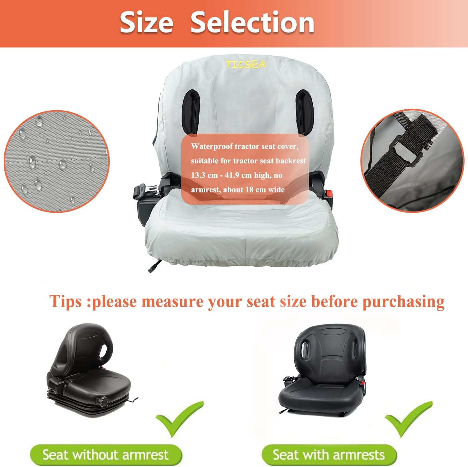 Forklift Tractor Seat Cover, 600D Oxford Cloth Weatherproof Durable Seat Cover for Toyota Forklift Seat Backrests 22" H, Approx 20" W