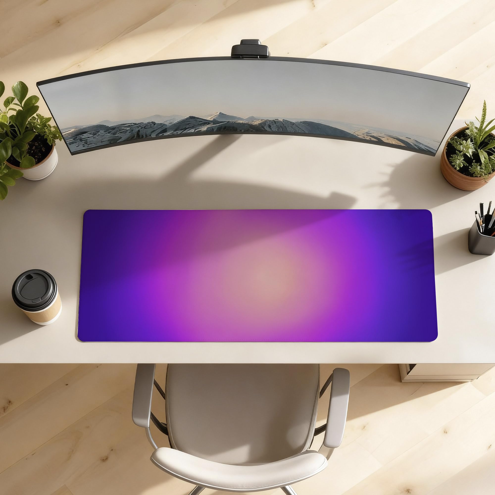SoulAbiti Soft Violet Aura Bloom Extended Desk Pad (36x14 Inch) - Pastel Melts XXL Mouse Pad - Non-Slip Rubber Base & Stitched Edges 1