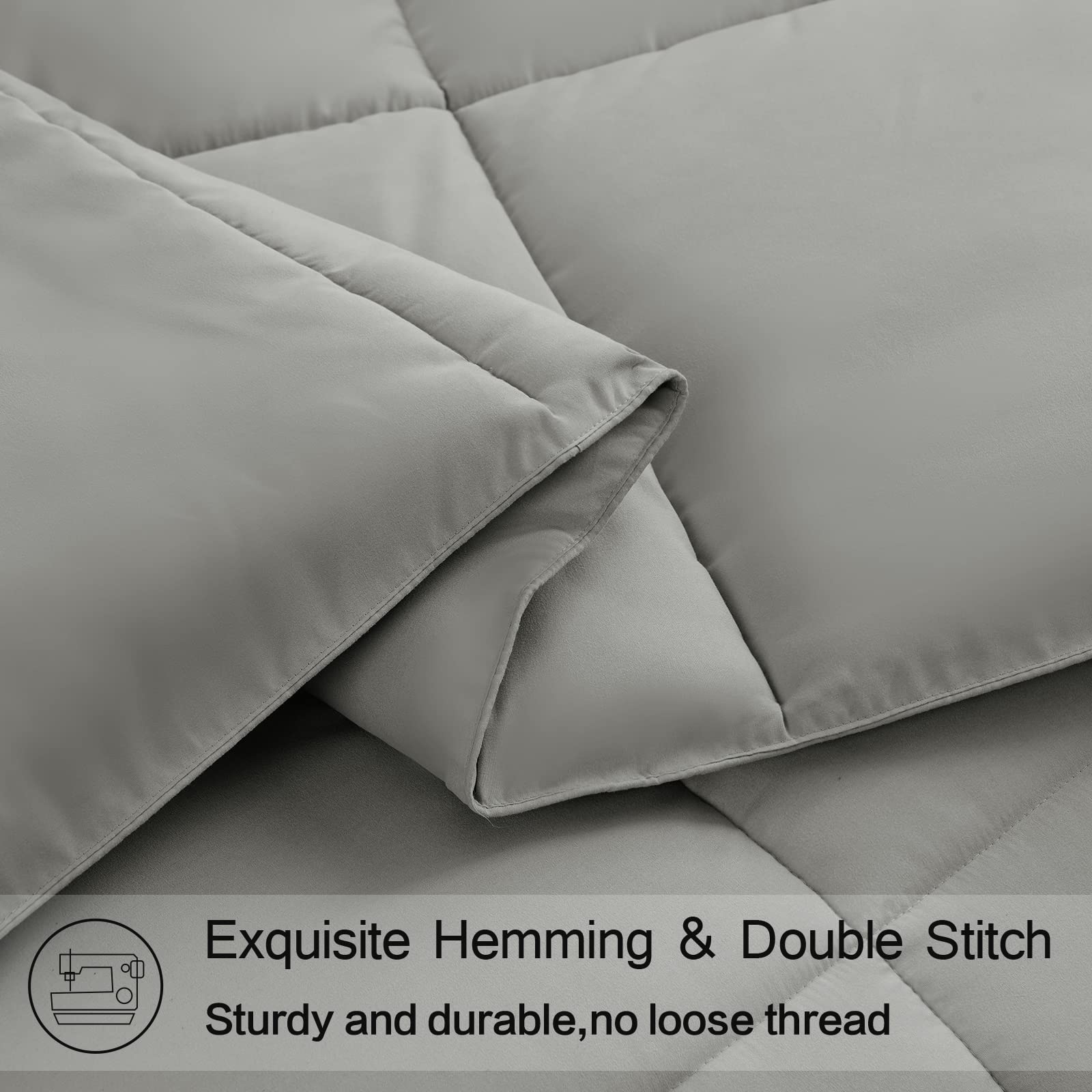 EASELAND All Season Queen Size Soft Quilted Down Alternative Comforter Reversible Duvet Insert with Corner Tabs,Winter Summer Warm Fluffy ,Light Grey,88x88 inches
