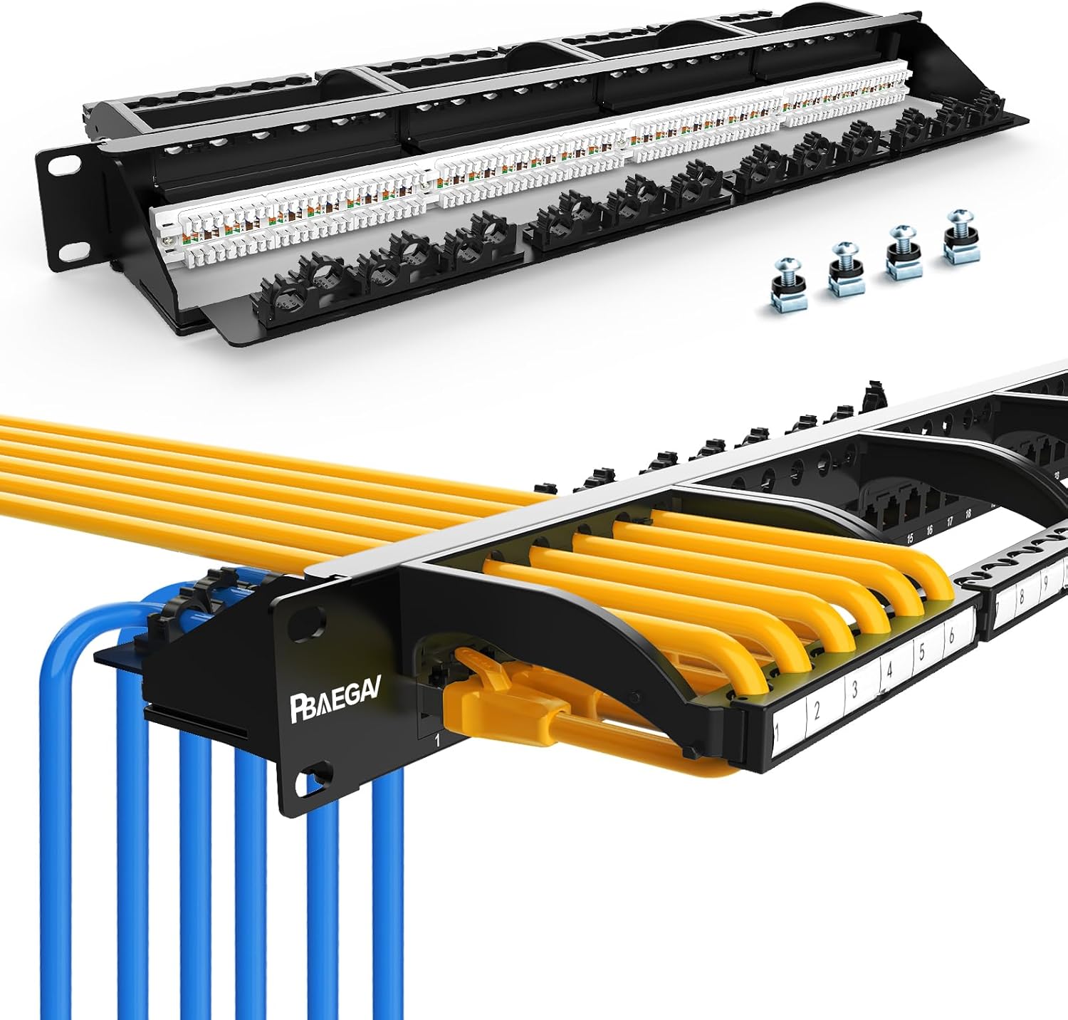 Keystone Patch Panel 24 Port Cat6 【EC Listed】 10Gbps Network Panel for 1U 19" Rackmount Front Cable Punch Down Network Ideal for Gigabit Ethernet Connections (Cat6)