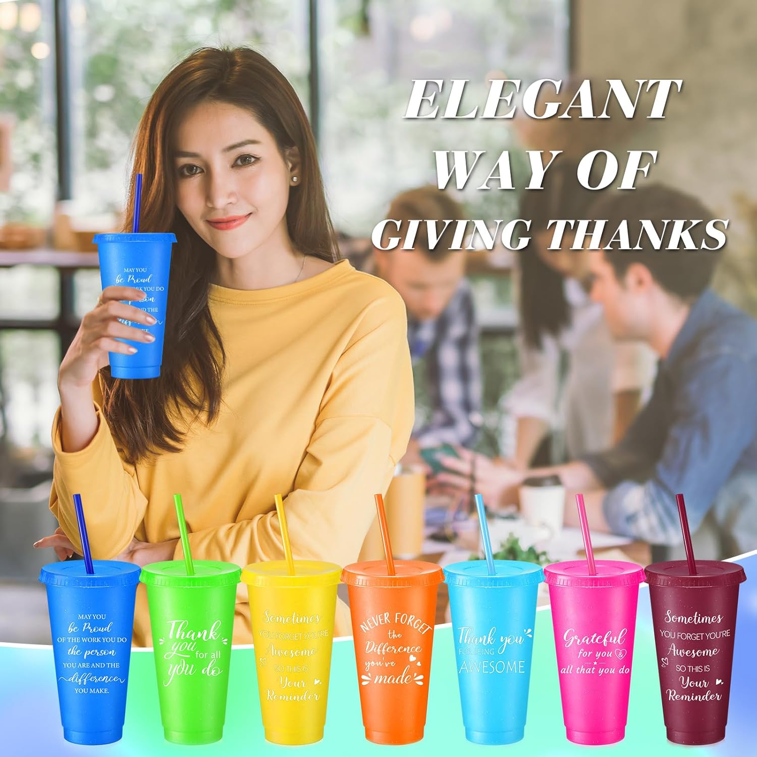 Zhehao 20 Pcs Thank You Cup Tumblers Employee Appreciation Gifts Bulk, 24 oz Plastic Coffee Cups with Straws and Lids, Team Gifts for Staff Coworker Friends(Cute Colors) - Image 5