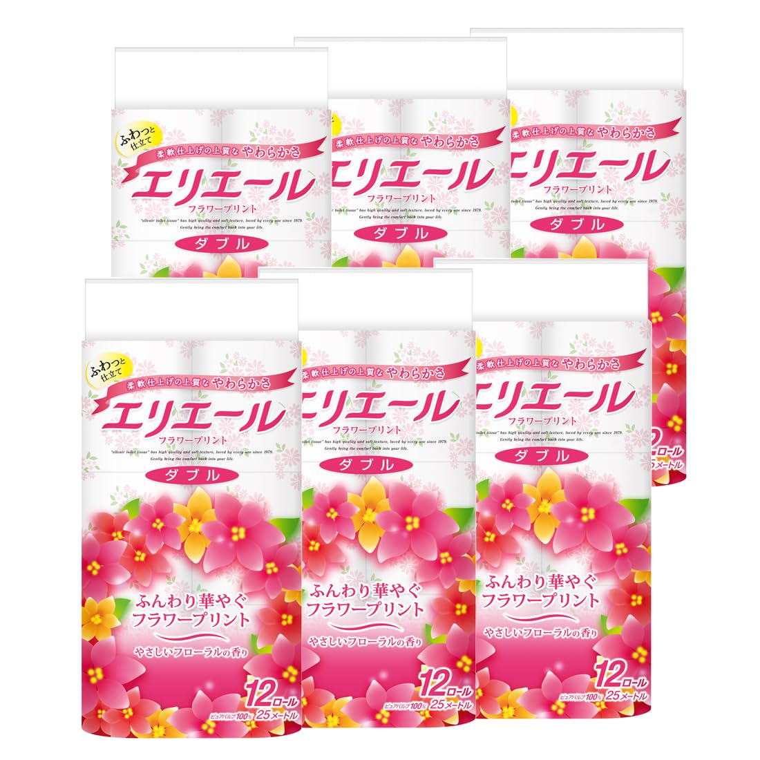 エリエール トイレットペーパー フラワープリント 25m×72ロール(12ロール…