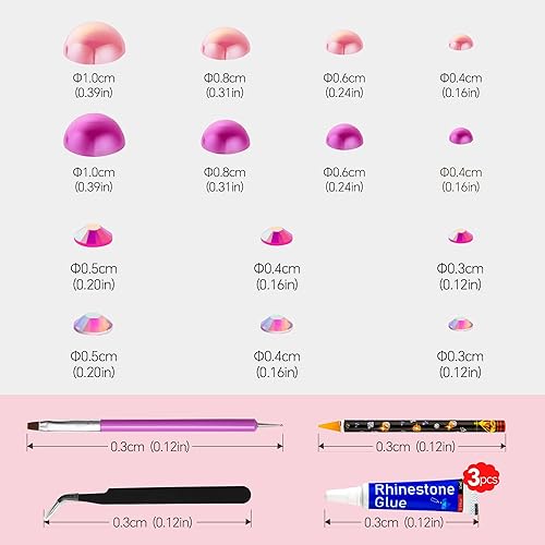 Miniatura 3 de Juego de diamantes de imitación de perlas de color rosa melocotón de 2.12 oz para manualidades, tamaño mixto de 0.116 a 0.394 pulgadas, color AB,