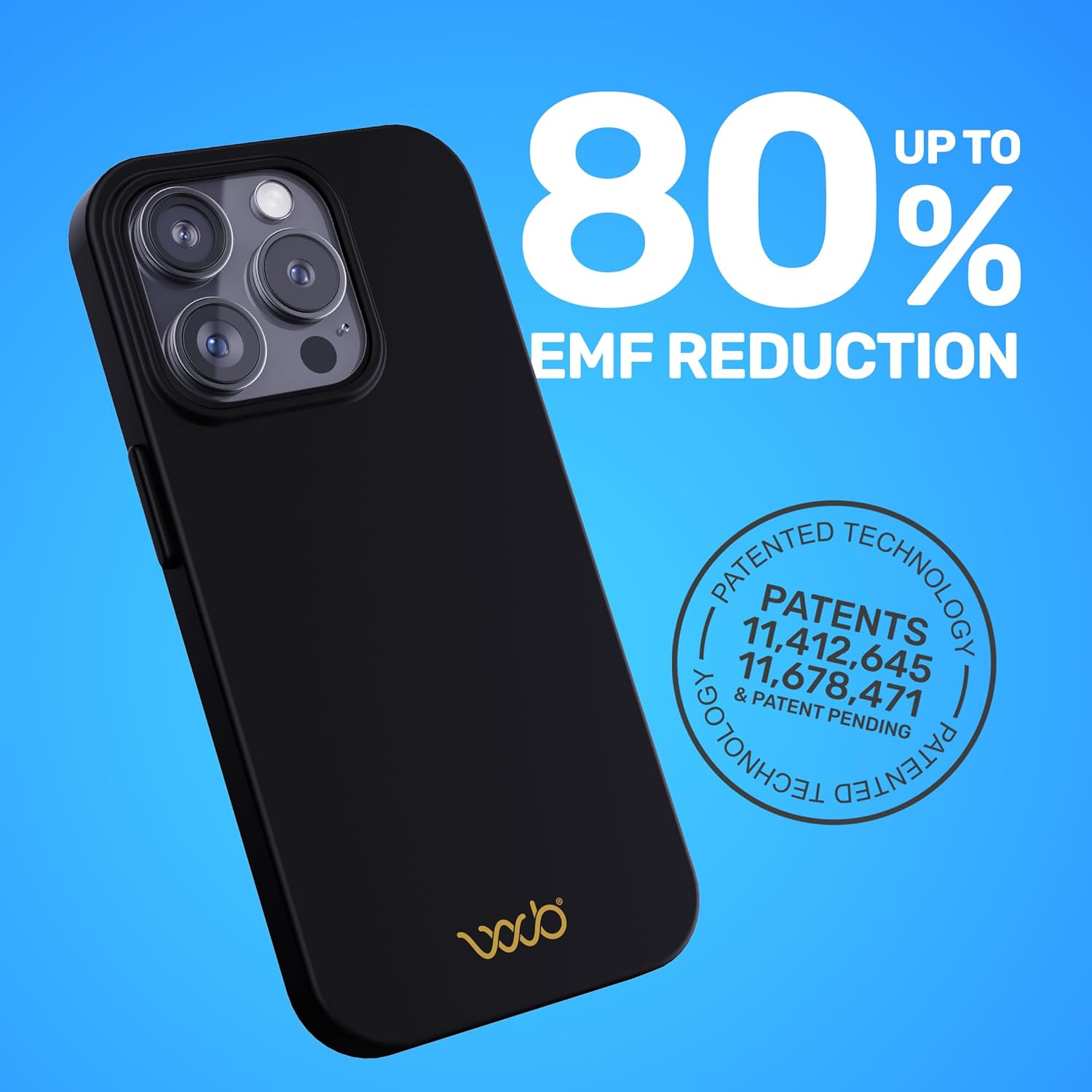 WAVEBLOCK EMF Protection Silicone iPhone Case, Radiation Blocker Cell Phone Case, 5G Shield Reduction, Lightweight, USA Patented and Tested in FCC Lab, iPhone 15 Pro Black