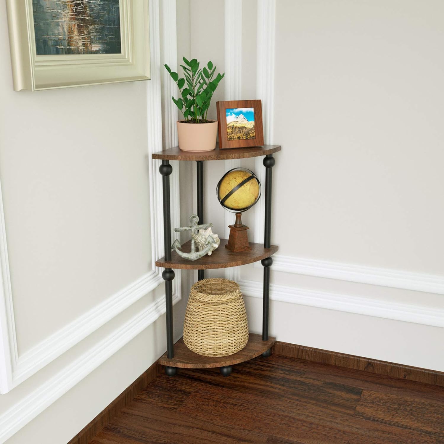 Buy Sriwatana Vintage Corner Table Shelf 3 Tier Corner Bookcase Plant Stand Storage Rack For Living Room Home Office Dark Walnut Online In Indonesia B07xyvbpq3
