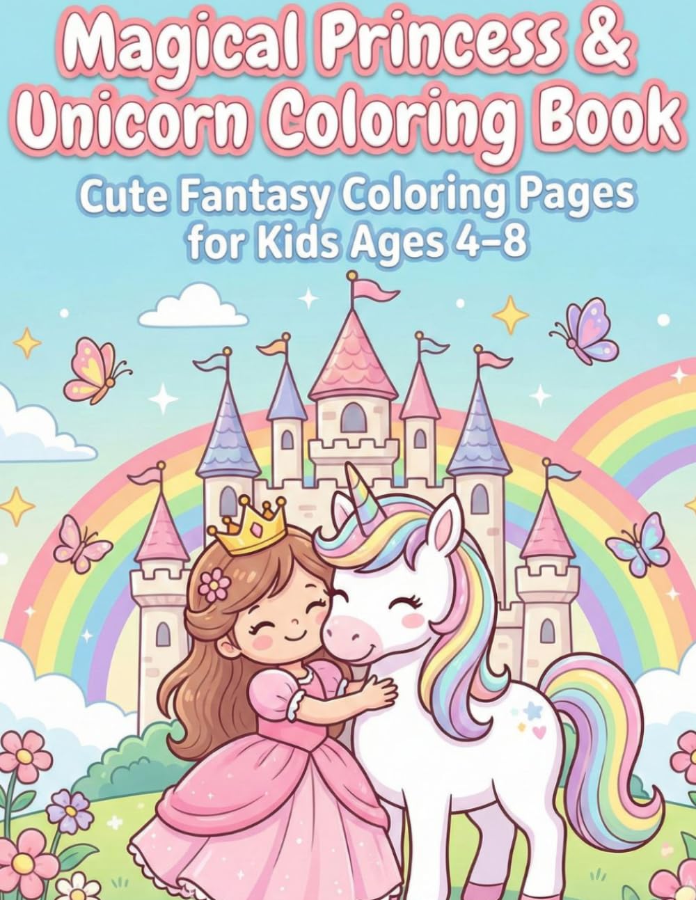 Magical Princess & Unicorn Coloring Book for Kids Ages 4–8: Cute Fantasy Coloring Pages with Princesses, Unicorns, Castles, Flowers, and Magical Adventures for Creativity and Fun