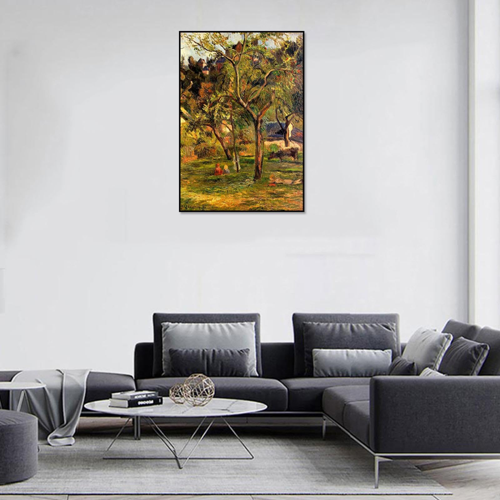 Phyrek123 Paul Gauguin Láminas artísticas Reproducciones de pinturas famosas Children in the Pasture Cuadros de arte de pared de lienzo para decoración 80x120cm Enmarcado negro
