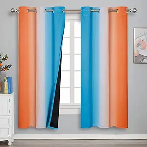 Ombre Orange and Blue Blackout Curtains 72 Inch Length 2 panels, Full Room Darkening Curtains for Bedroom, Thermal Insulated Gradient Drapes, Full Light Blocking Curtains with Grommet, 42x72 Inch