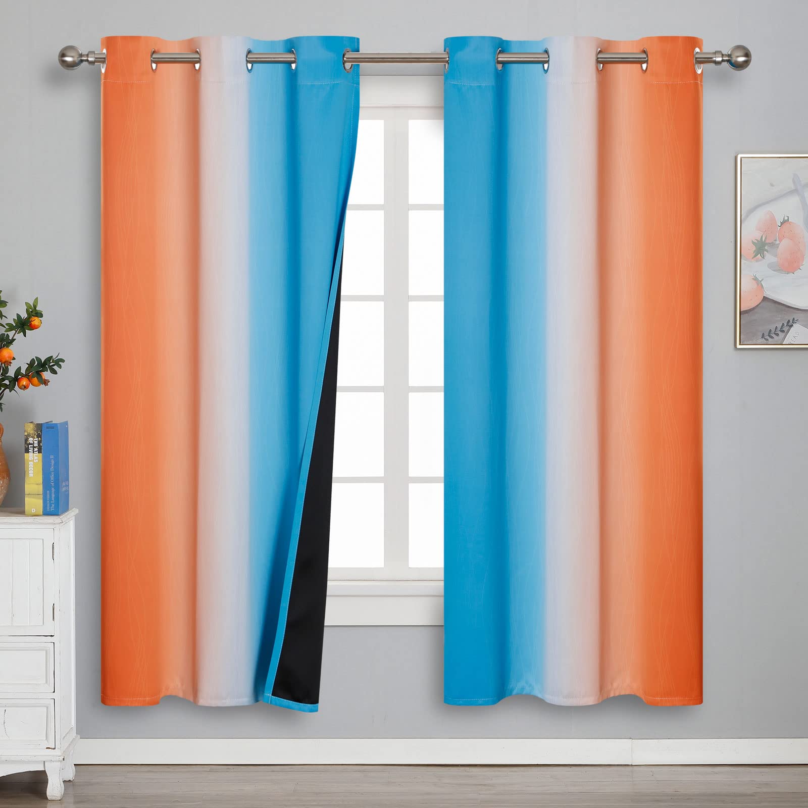 Estelar Textiler Ombre Orange and Blue Blackout Curtains 42Wx72L Inch Long