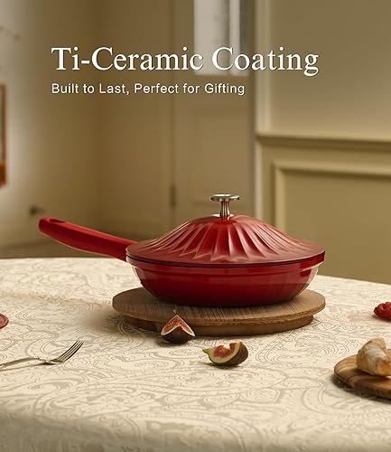 Miniatura 8 de Lebof - Juego de utensilios de cocina de cerámica antiadherente (7 piezas)  Juego de ollas y sartenes de aluminio fundido en titanio con tapas, sin