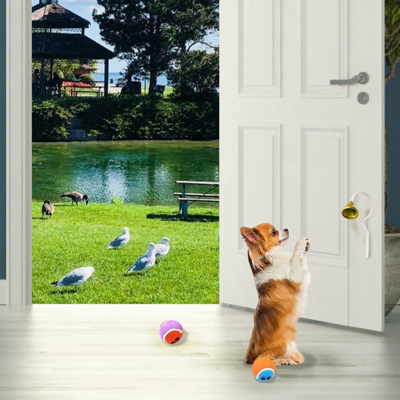 2 piezas de timbre de comerciante, timbre de entrenamiento para perros, timbre de metal, llamada de advertencia, para perros montado en la pared para decoración del hogar/bacinica (blanco)