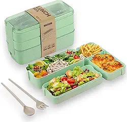 Marmita Japonesa Bento Fit 900ml: 3 Andares, Livre de BPA, com 4 Divisórias, Trava Laterais, 2 Talheres (Garfo e Colher) - Perfeita Trabalho, Academia e Viagem - EcoBox - NEXUS MARKET (Verde)