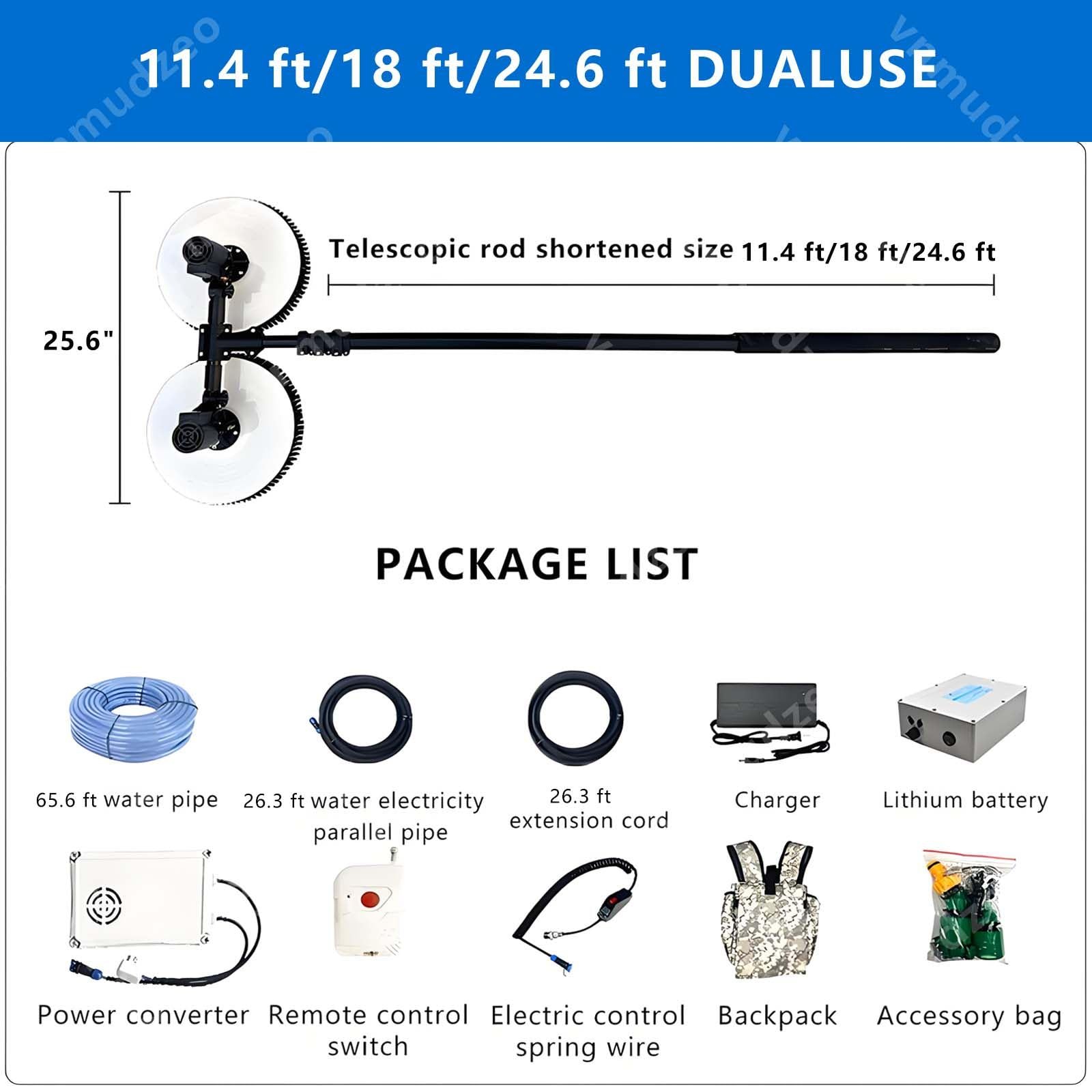 Solarmodul-Reinigungsroboter, Dual-Use 300 W 320 U/min, Doppelkopfbürste, 3,5 / 5,5 / 7,5 m Verlängerungsstange, Outdoor-Solarpanel und Fensterglas-Waschwerkzeug