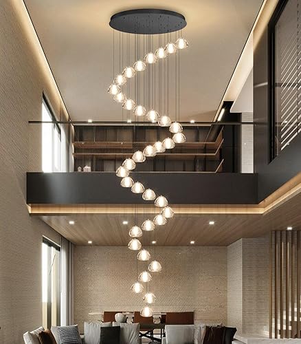 Miniatura 28 de Candelabros de cristal modernos LED Iluminación de techo Foyer Lámpara de techo grande para escalera Sala de estar Pasillo Entrada Negro