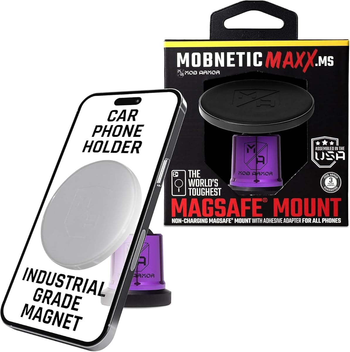 Mob Armor MobNetic Maxx MS MagSafe Phone Mount for Car, Purple Chrome | Customized MagSafe Compatible, Personalized Mount, Heavy Duty Aluminum Metal, Works w/ iPhones & Androids