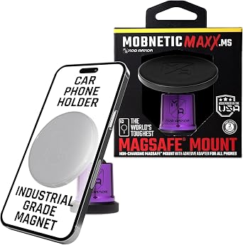 Mob Armor MobNetic Maxx MS - MagSafe Compatible Car Phone Mount w/ 90o Tilt, 360o Rotation & Durable Aluminum Build, Magnetic Holder for iPhone & Android Devices, USA Assembled - Purple Chrome