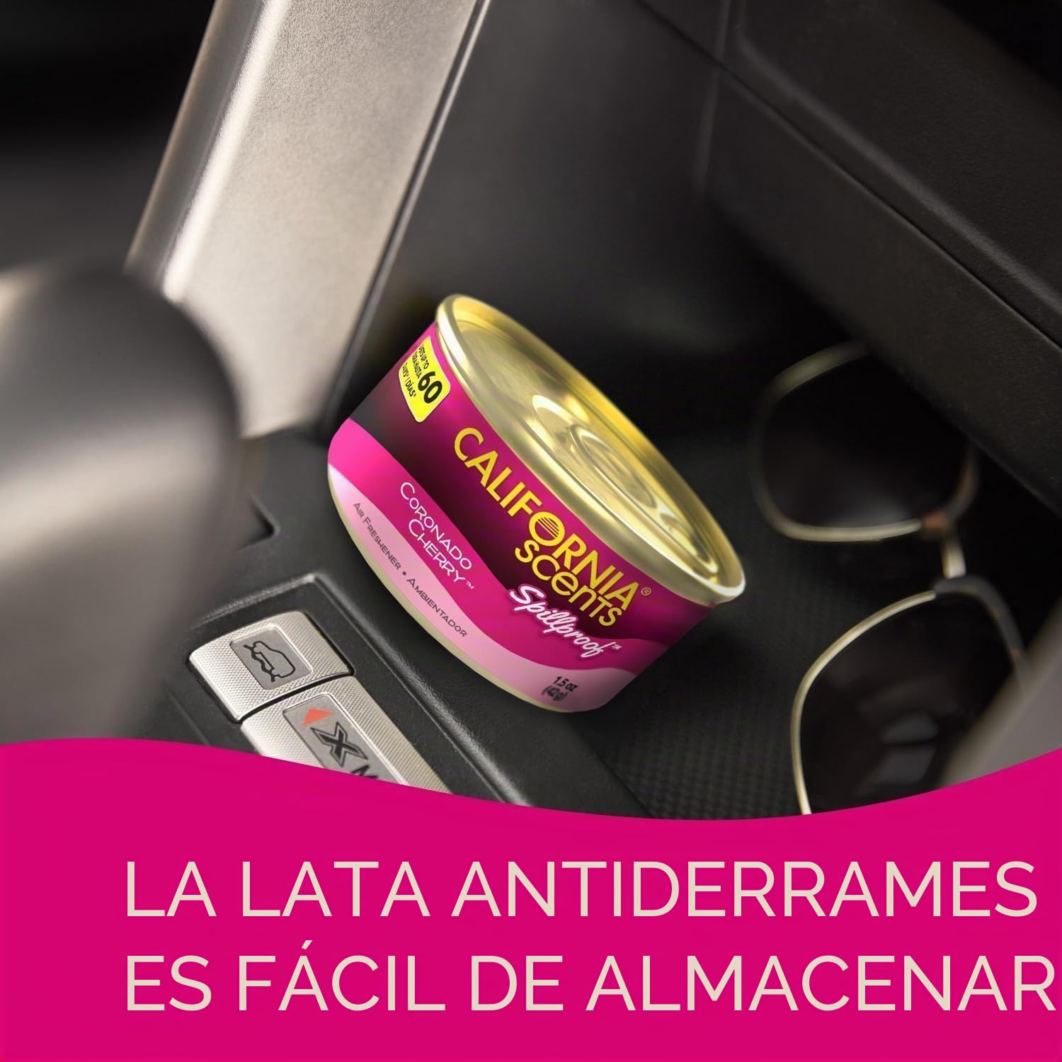 California Scents Ambientador de coche en Lata - Fragancia Duradera de Cereza (Hasta 30 Días) - Control de Intensidad de Olor para un Ambiente Fresco y Personalizado en tu Coche, 42g