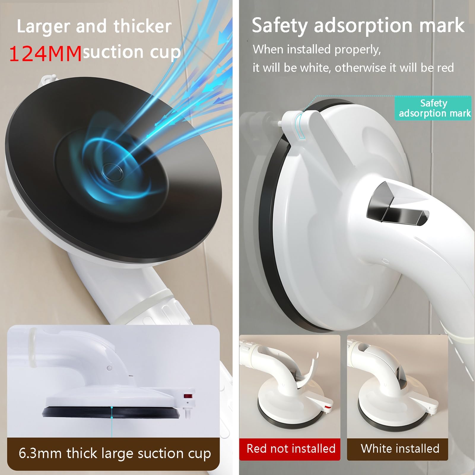Mango De Ducha Reutilizable, Barra De Agarre Angular De Plástico ABS, Pasamanos De Seguridad For Bañera E Inodoro Montado En La Pared, Soporte Con Ventosa(White,L-53cm)