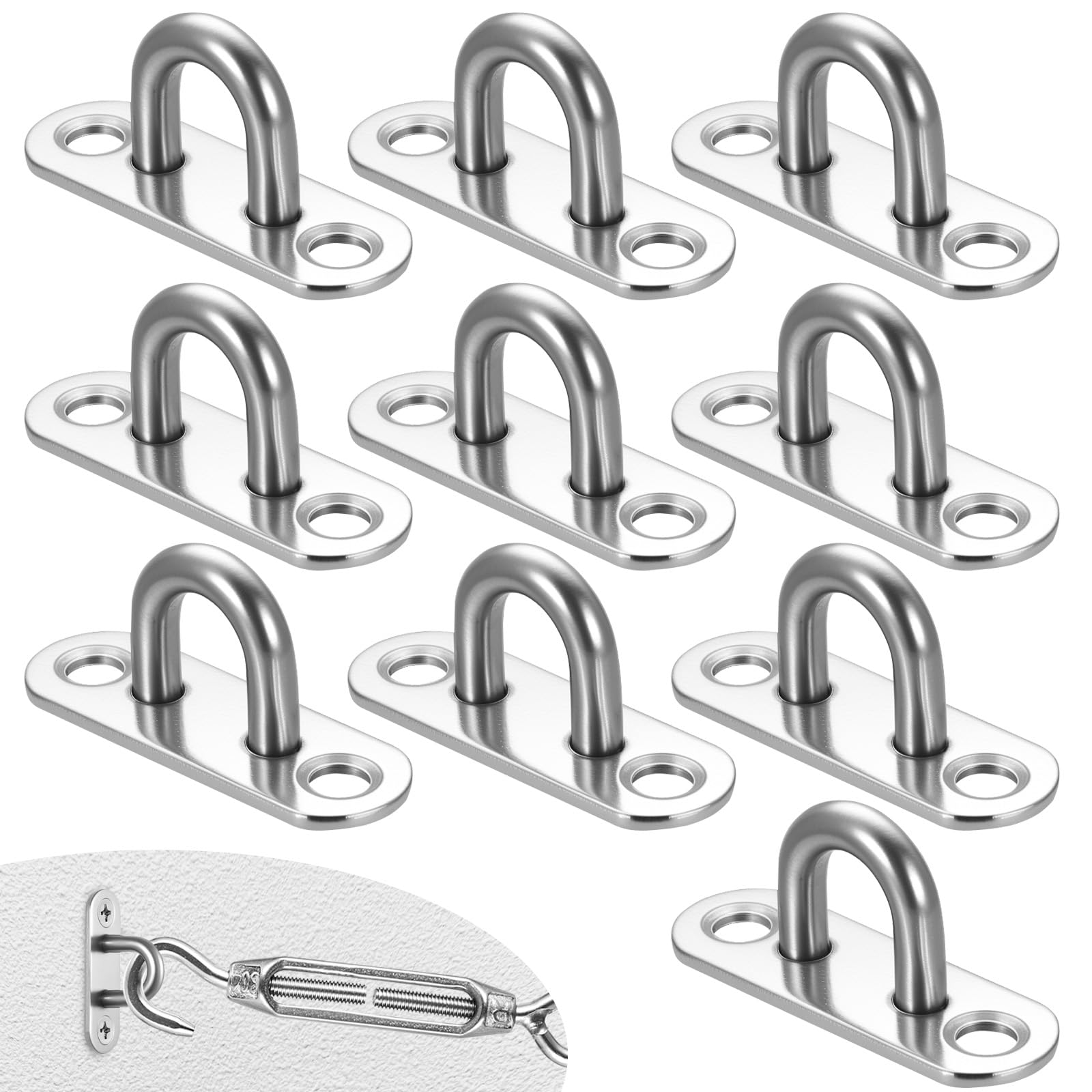 Ewwtrey 10 Pcs M5 Placa de Ojo de Acero Inoxidable, Ganchos de Techo, Placas de Ojo, Ojales de Pared para Fijación de Toldo Gancho de Techo Pared para Colgar Columpio Yoga Saco de Boxeo Yoga Hamaca