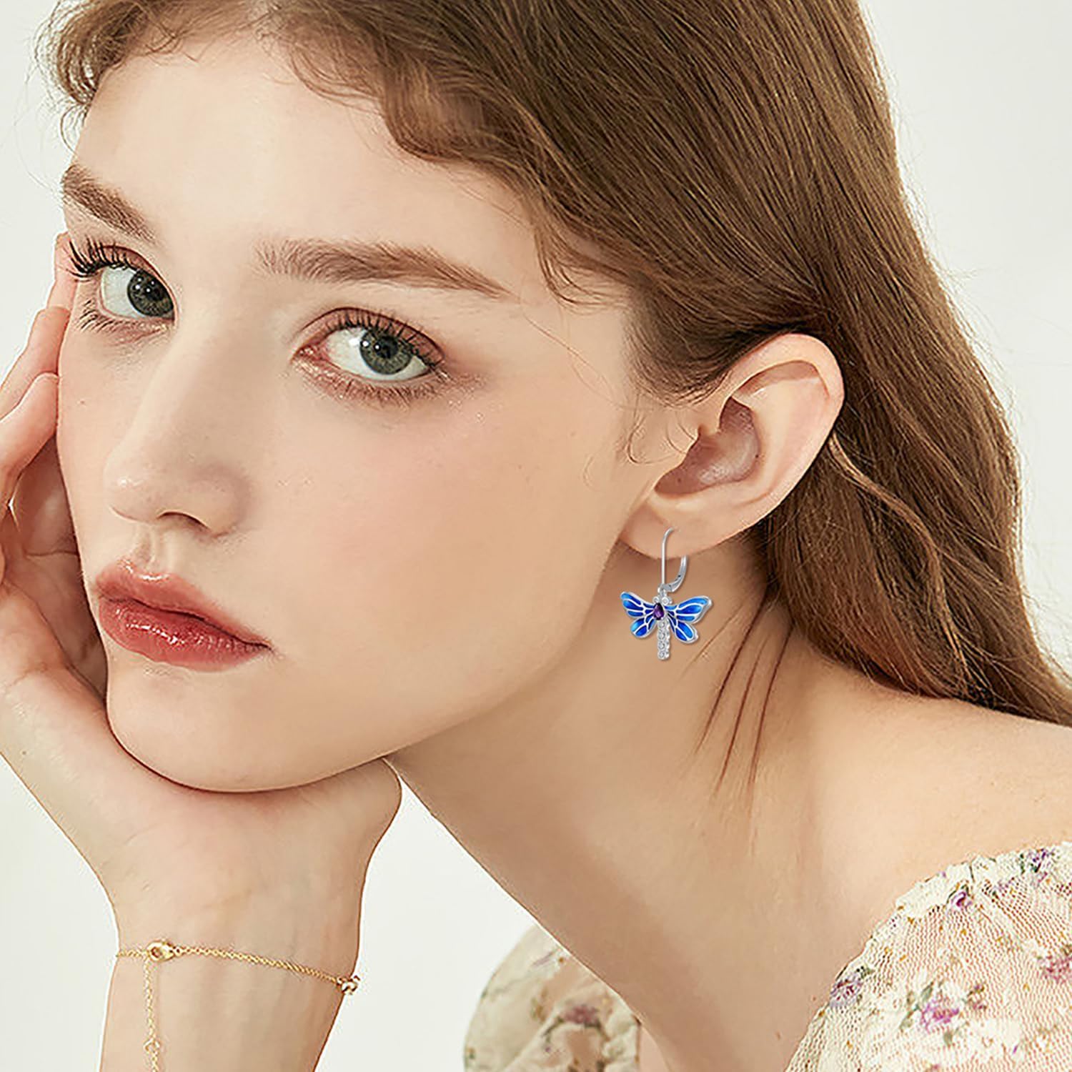 Dragonfly Earrings for Women 925 Sterling Silver Gemstone with Dragonfly Leverback Drop Dangle Earrings - Image 4