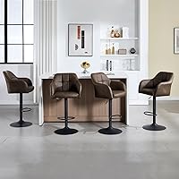 Vista 5 de Moderno juego de 2 taburetes de bar giratorios de piel sintética con apoyabrazos, silla de bar ajustable tapizada con base de metal reposapiés