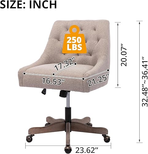 Silla de oficina giratoria moderna tapizada de tela con respaldo ancho ergonómico y patas de madera silla de tocador giratoria de altura ajustable