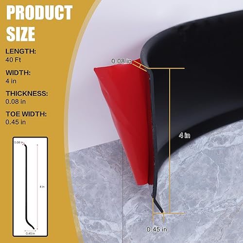 Miniatura 2 de Moldura flexible para placa base de vinilo, para despegar y pegar, 4 pulgadas x 40 pies, moldura de goma autoadhesiva, color negro