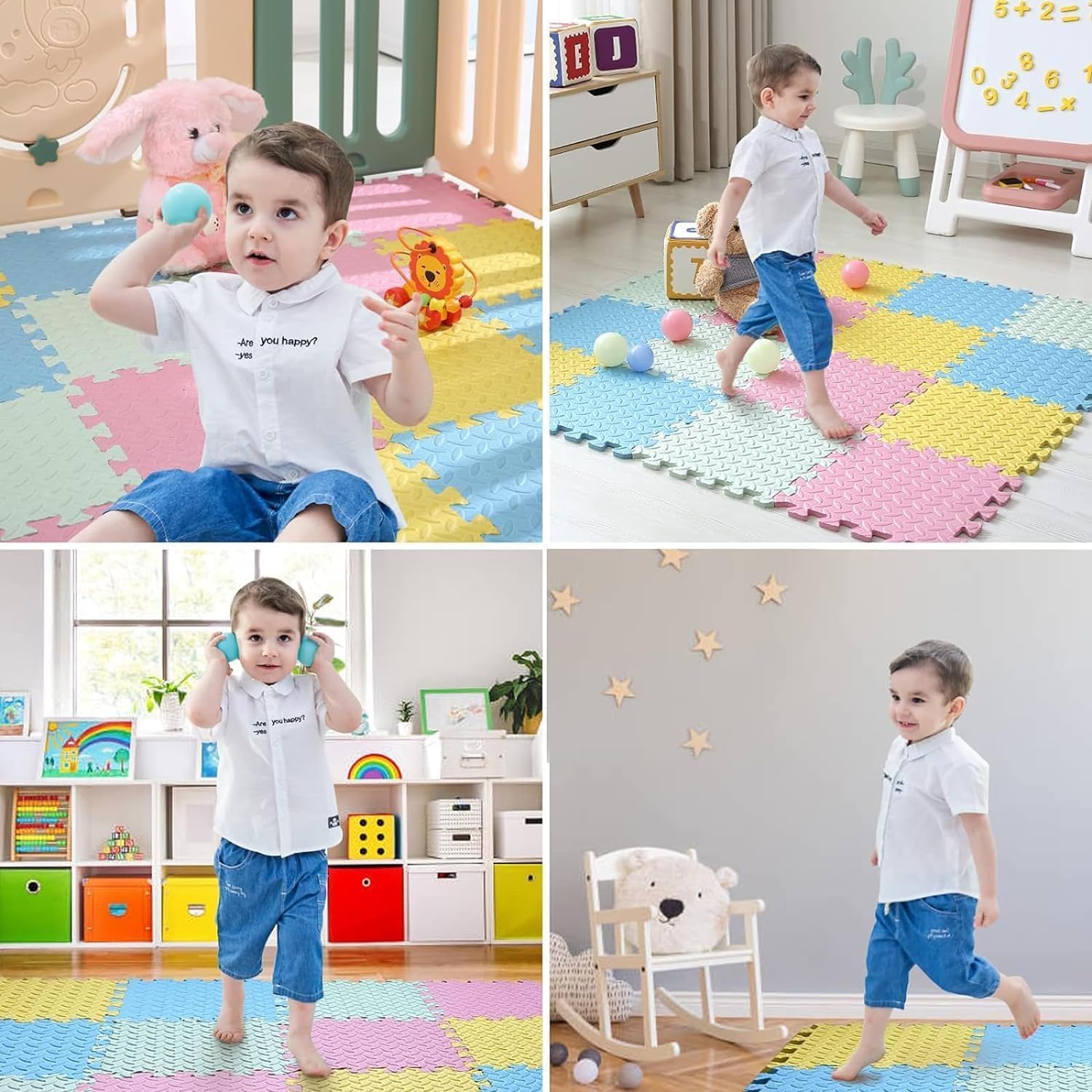 TIST 48pcs Foam Interlocking Floor Mats 30x30cm Puzzle Foam Play Mats Square Multicolor Sensory Mat(White+Light Green+Light Blue)