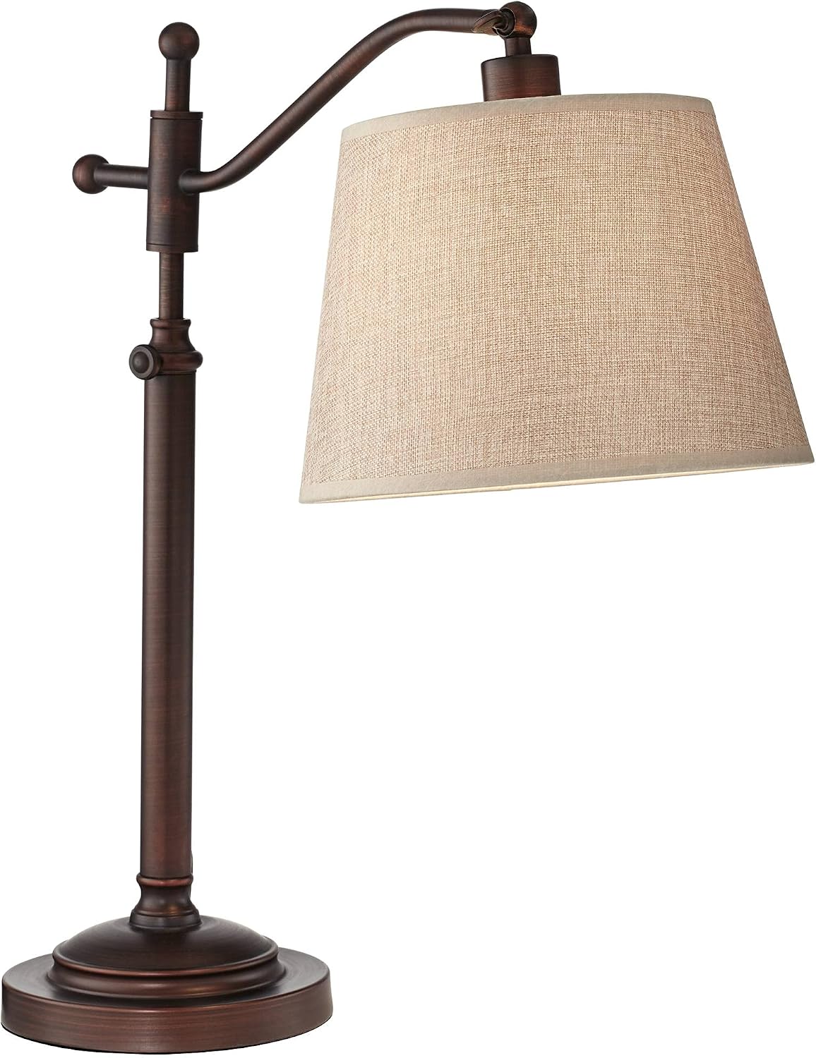 Regency Hill Adley Traditional Desk Lamp 30 1/2" Tall with USB Charging Port Bronze Brown Downbridge Arm Adjustable Tan Linen Drum Shade for Bedroom Living Room Nightstand Bedside Office