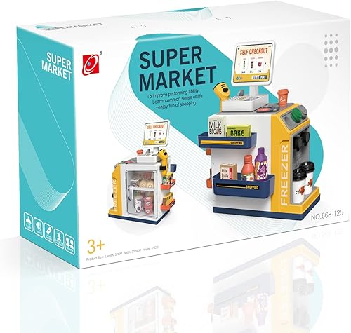 Miniatura 7 de Juego de caja registradora para niños  48 piezas de dinero de simulación, calculadora, escáner, tarjeta de crédito y comida de juego para niños y