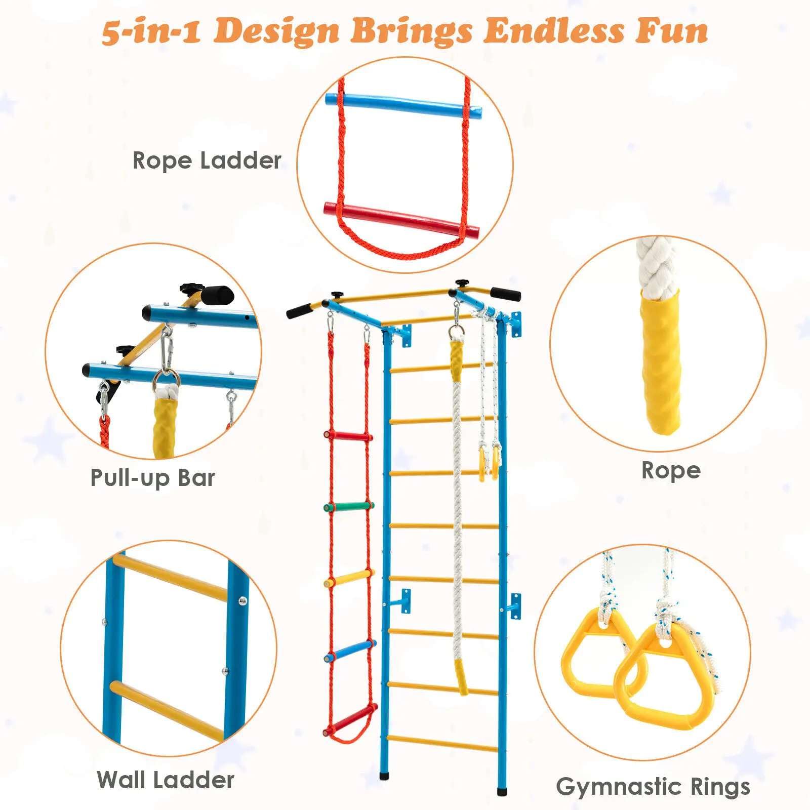 SAI INDER KALA Kids Indoor Wall Gym Climbing Frame - Swedish Ladder, Monkey Bars & Stall Bars for Home Play - Image 5 thumbnail
