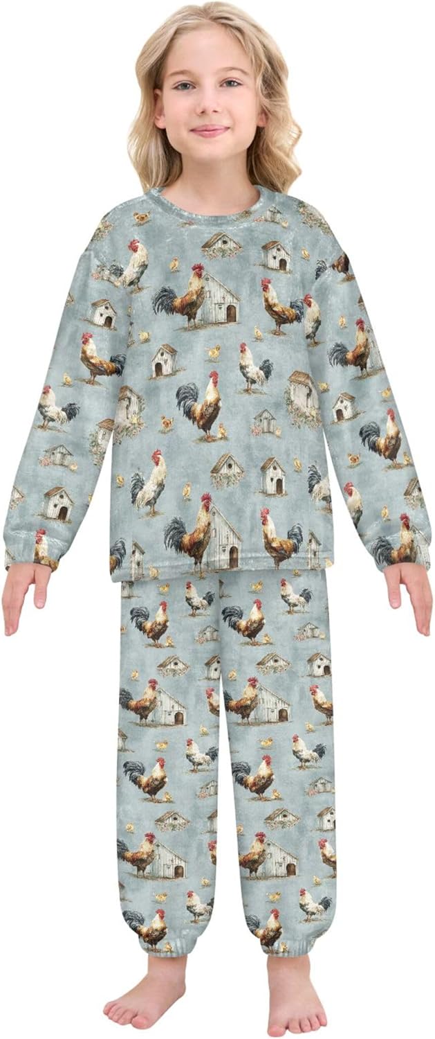 Fleece Pajama Sets Long Sleeve Top with Pants Soft Sleepwear 2 Piece Pjs Set