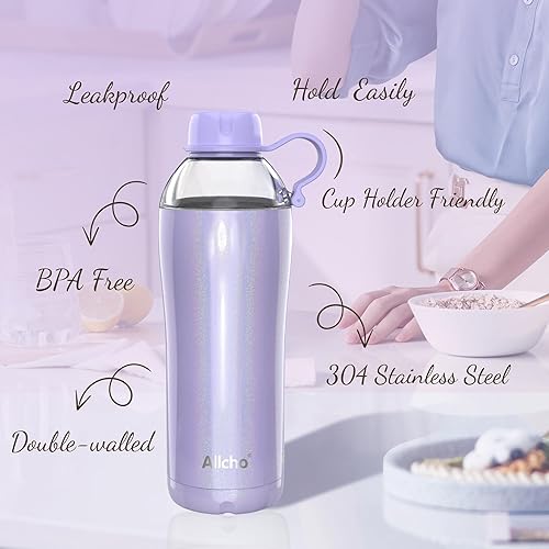Miniatura 5 de Botella de agua con aislamiento iridiscente para mujer, botellas de agua de acero inoxidable de 18 onzas, doble pared, 2 tapas (vaso y vaso),