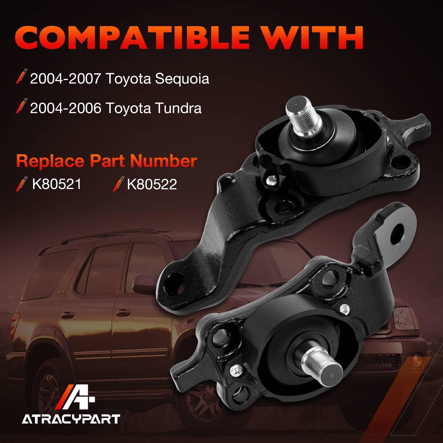 2PCS Front Lower Suspension Ball Joints Fit for Toyota Sequoia 2004–2007, Tundra 2004–2006 Left & Right Side, Replacement K80521 K80522