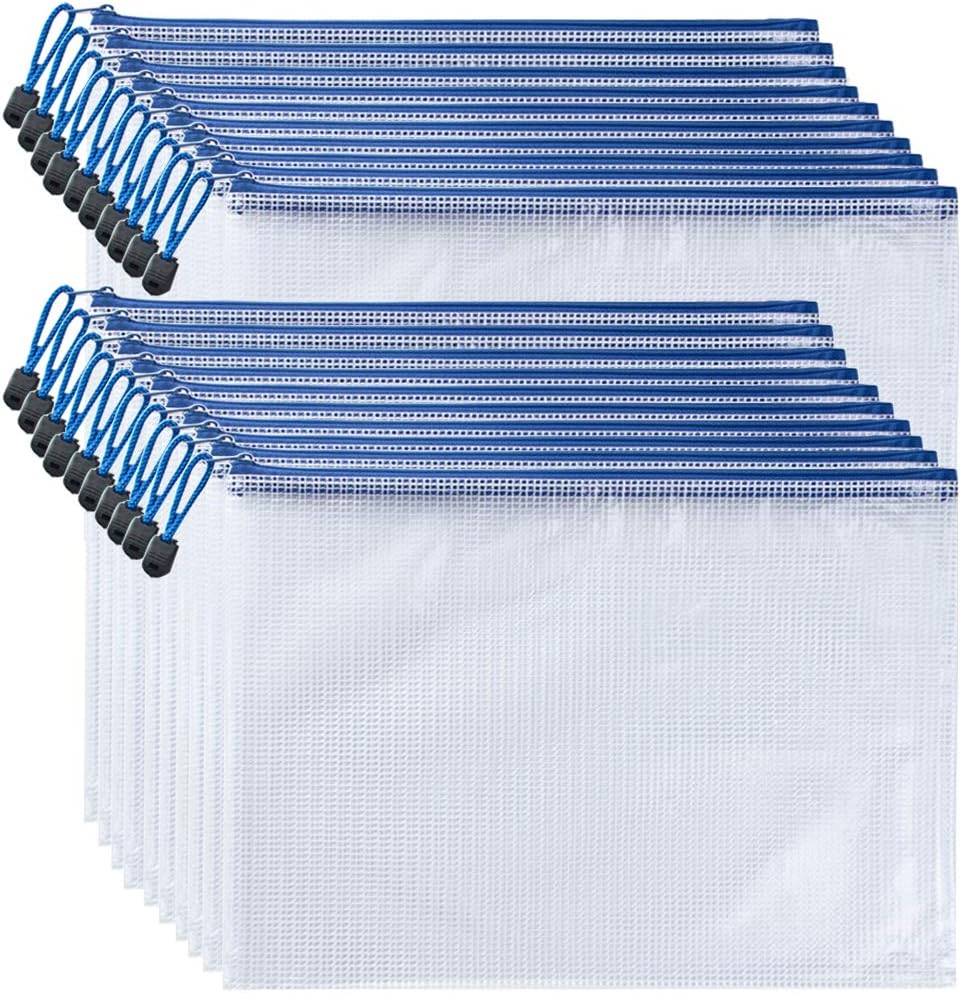 AUSTARK 20Pcs Zipper File Bags, PVC Mesh Zipper Pouches