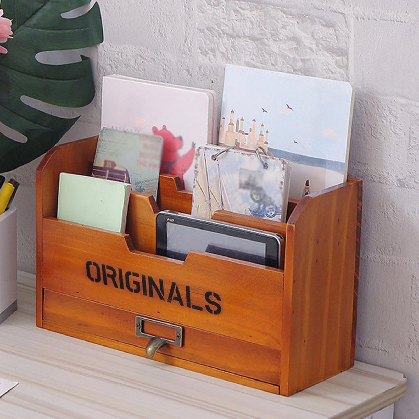 Portadocumenti da parete – Porta documenti in legno, organizer per ufficio e lettere | Supporto a parete con 3 scomparti e cassetto per studio, camera da letto, soggiorno