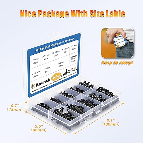 Miniatura 81 de Kadrick - Kit surtido de 2000 tornillos/pernos métricos M2, M3, M4, M5, con tuercas, arandelas planas y de seguridad, cabeza de botón hexagonal