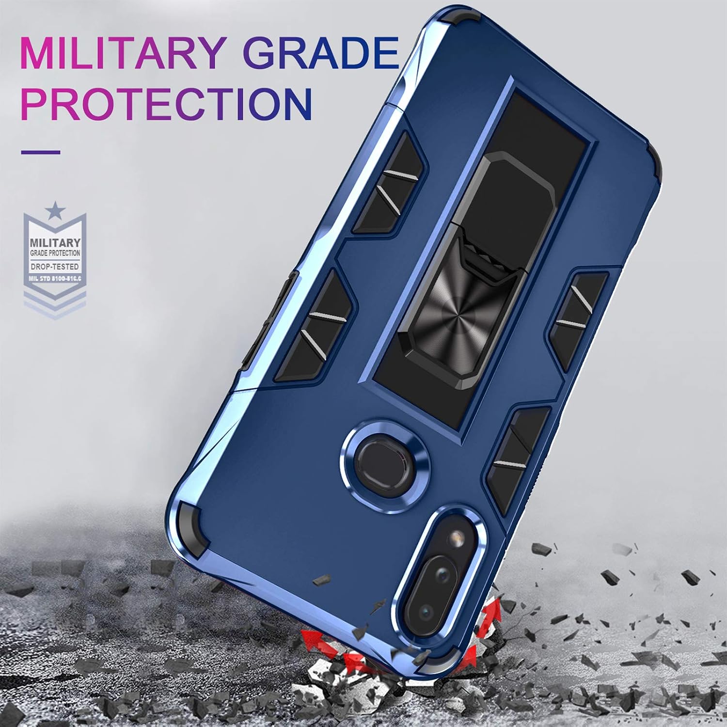 LeYi Compatible with Samsung A10S Case, Samsung Galaxy A10S Case with Tempered Glass Screen Protector [2 Pack], Military-Grade Shockproof Built-in Kickstand Car Mount Phone Case for Galaxy A10S, Blue