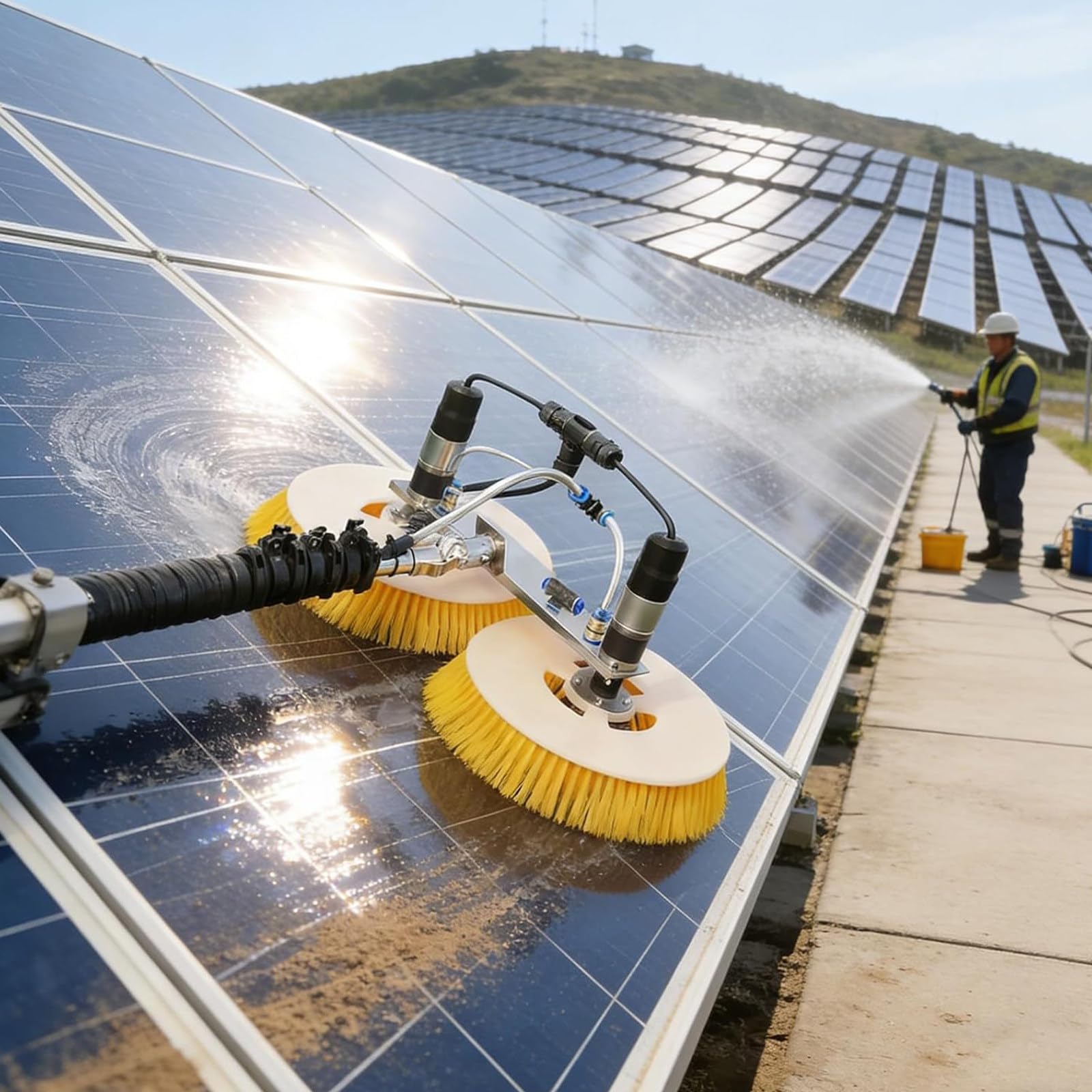 GTHTUHFD Solar Panel Cleaning Robot, Photovoltaic Panel Cleaner, Brush Power Tool For Solar Panels, Mains Powered 3.5M Reach, Effortless Dust Removal,Lithium Battery-5.5m/18ft