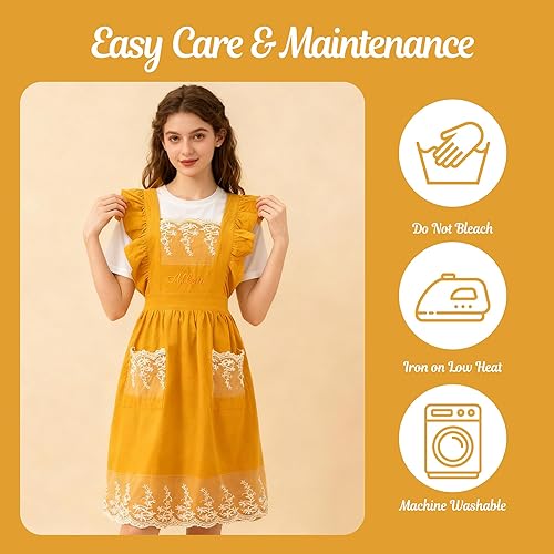 Miniatura 4 de Delantal vintage para mujer con bolsillos, delantales de chef personalizados con nombre para cocina, cocción, hornear, jardinería