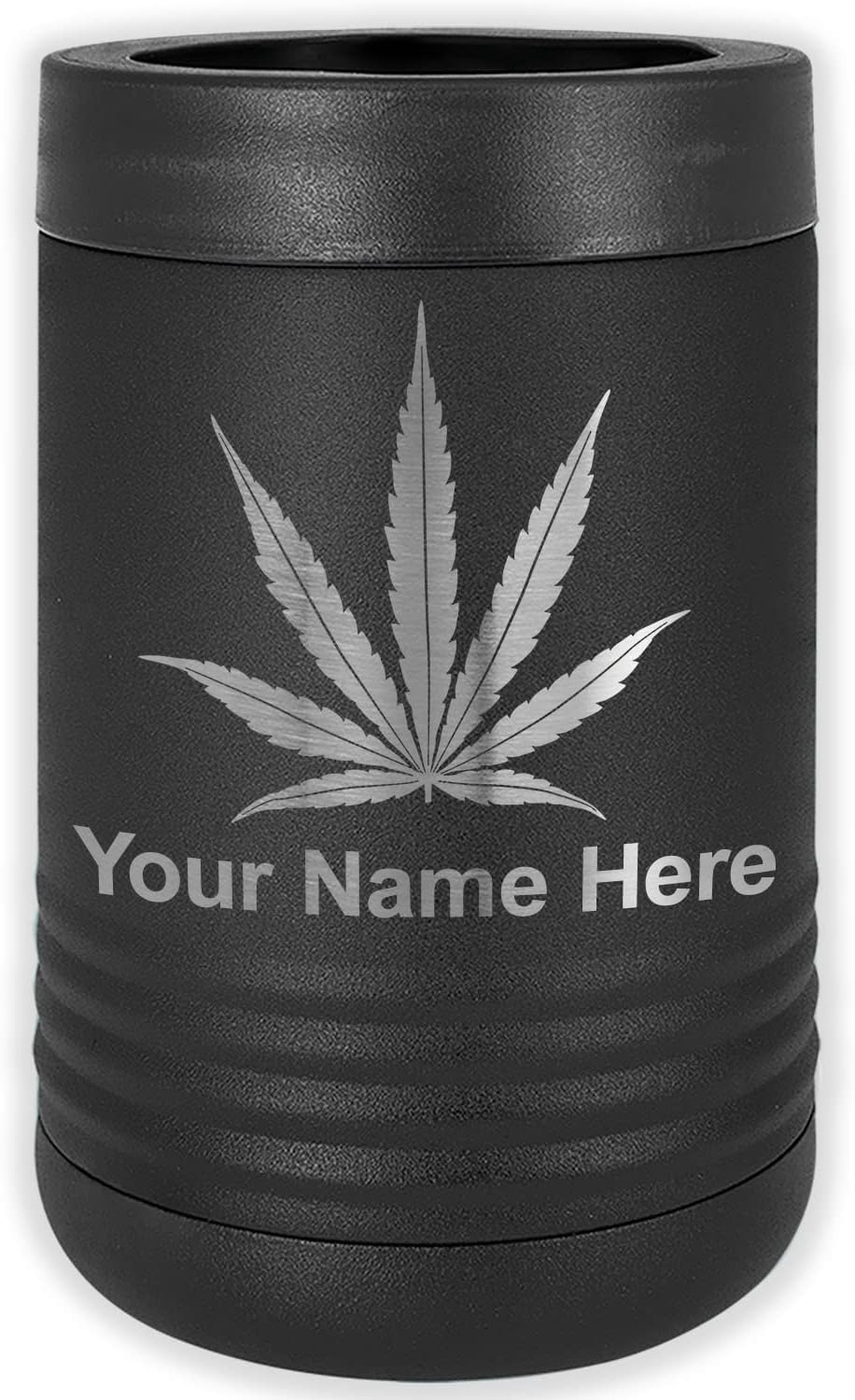 LaserGram Personalized 12 oz. Stainless Steel Can & Bottle Insulator, Marijuana leaf – Keeps Drinks Cold Longer (Dark Purple)