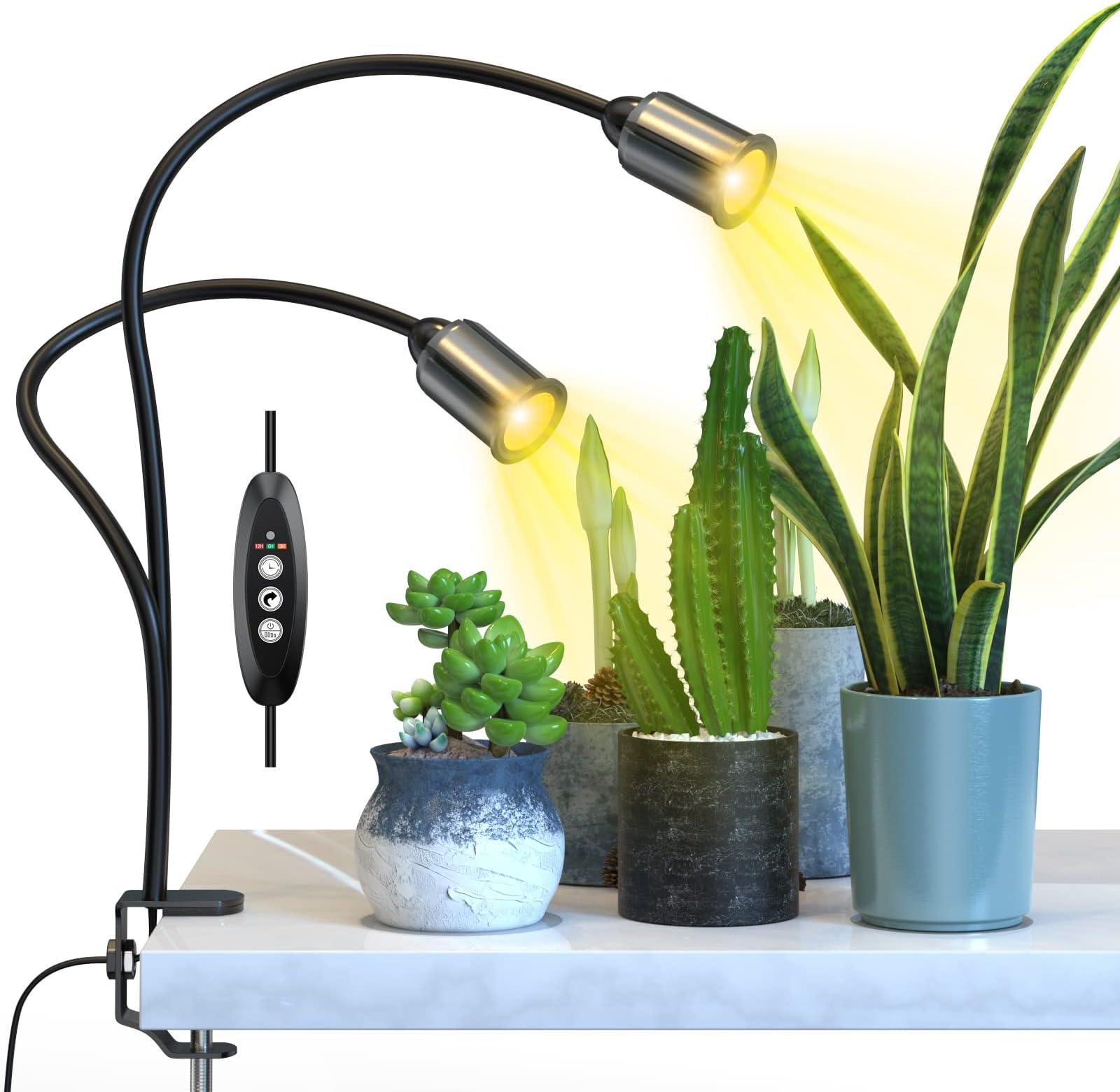 Grow Light for Indoor Plants 7500K Full Spectrum Plant Growing Lamp with Gooseneck Auto On Off Timing 3/6/12H, 4-Level Dimmable 22.5 Inch Longer