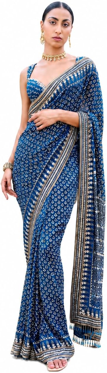 Bollywood Style Soft Fox Georgette Saree with Real Mirror & Katdana Handwork | Designer Party Wear Saree with Heavy Blouse