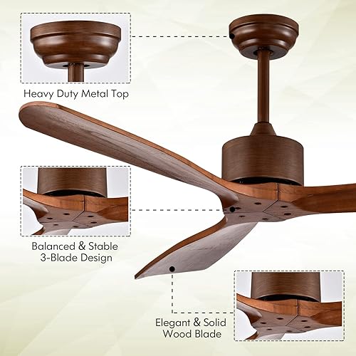 Miniatura 4 de COSTWAY Ventilador de techo de 52 pulgadas con control remoto, moderno ventilador de techo de granja con motor de CC reversible, temporizador de 1 a