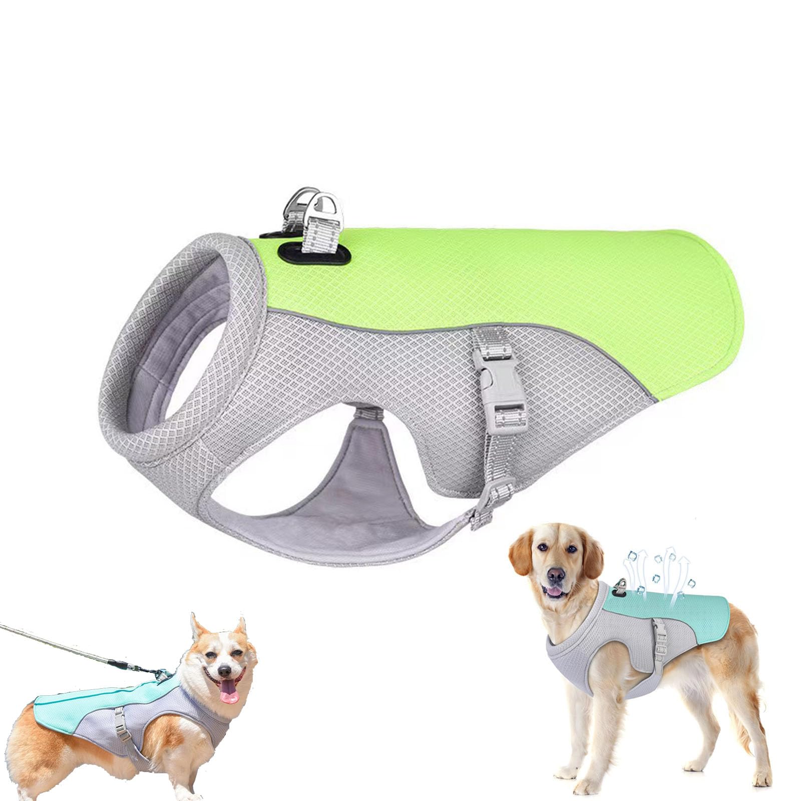 Drupiolaf Cooling Dog Vest, Adjustable Dog Cooling Vest, Evaporative Coolings Jacket for Dogs, Lightweight Breathable Mesh Summer Coat for Walking Hiking Training (Green,L)