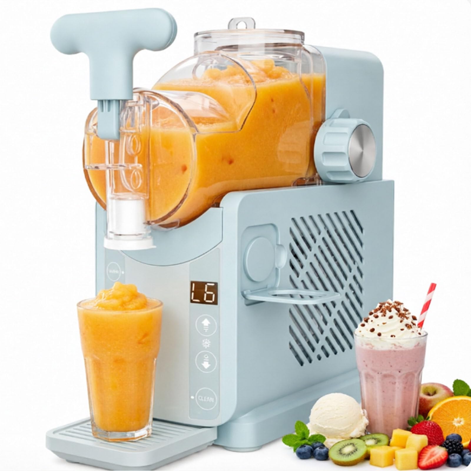 smafoseedding Slushie Maker 2l, Slushy Machine With 5 Presets, Soft Serve Ice Cream Machine For Juice, Milkshakes, Granitas, 180w Countertop Cold Drink Unit With Automatic Cleaning For Home Cafe Blue
