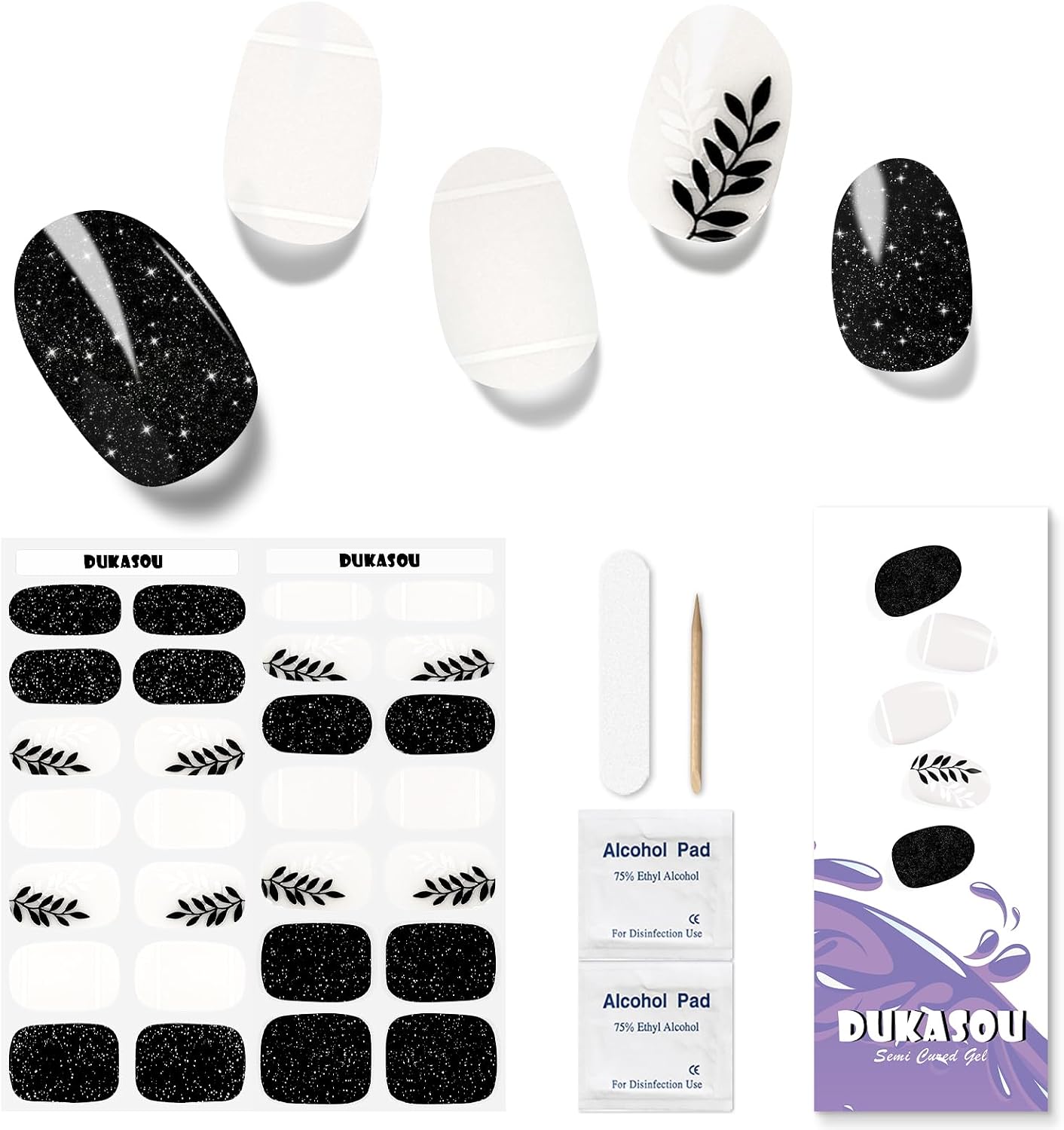 Semi Cured Gel Nail Strips,28 pcs Nail Stickers with UV Light,Long Lasting Gel Nails Art Stickers, Easy to Apply(Light Blue)