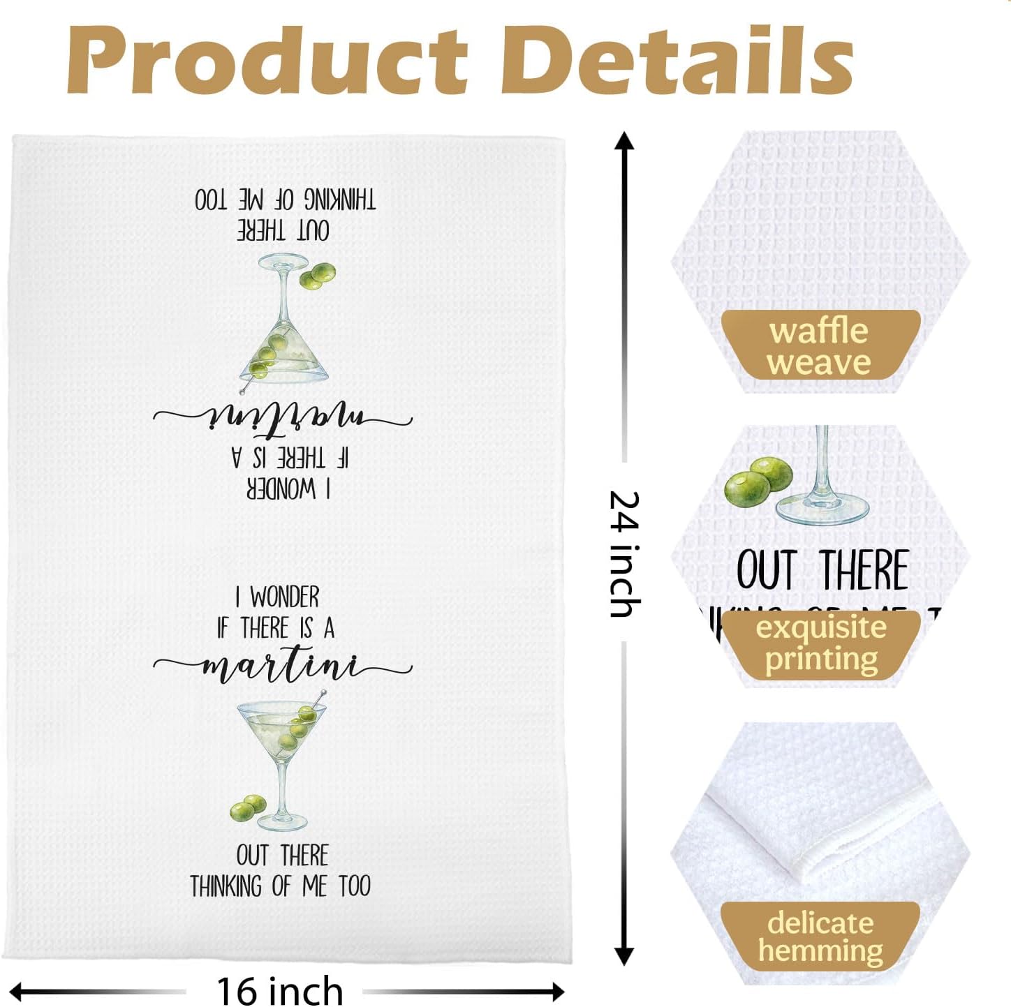 Martini Gifts Kitchen Towels - Funny Martini Gifts Decorative Waffle Dish Towels, Bar Cart Accessories Hand Towel, Hostess Gift Tea Towel, 16x24 Inch image 5