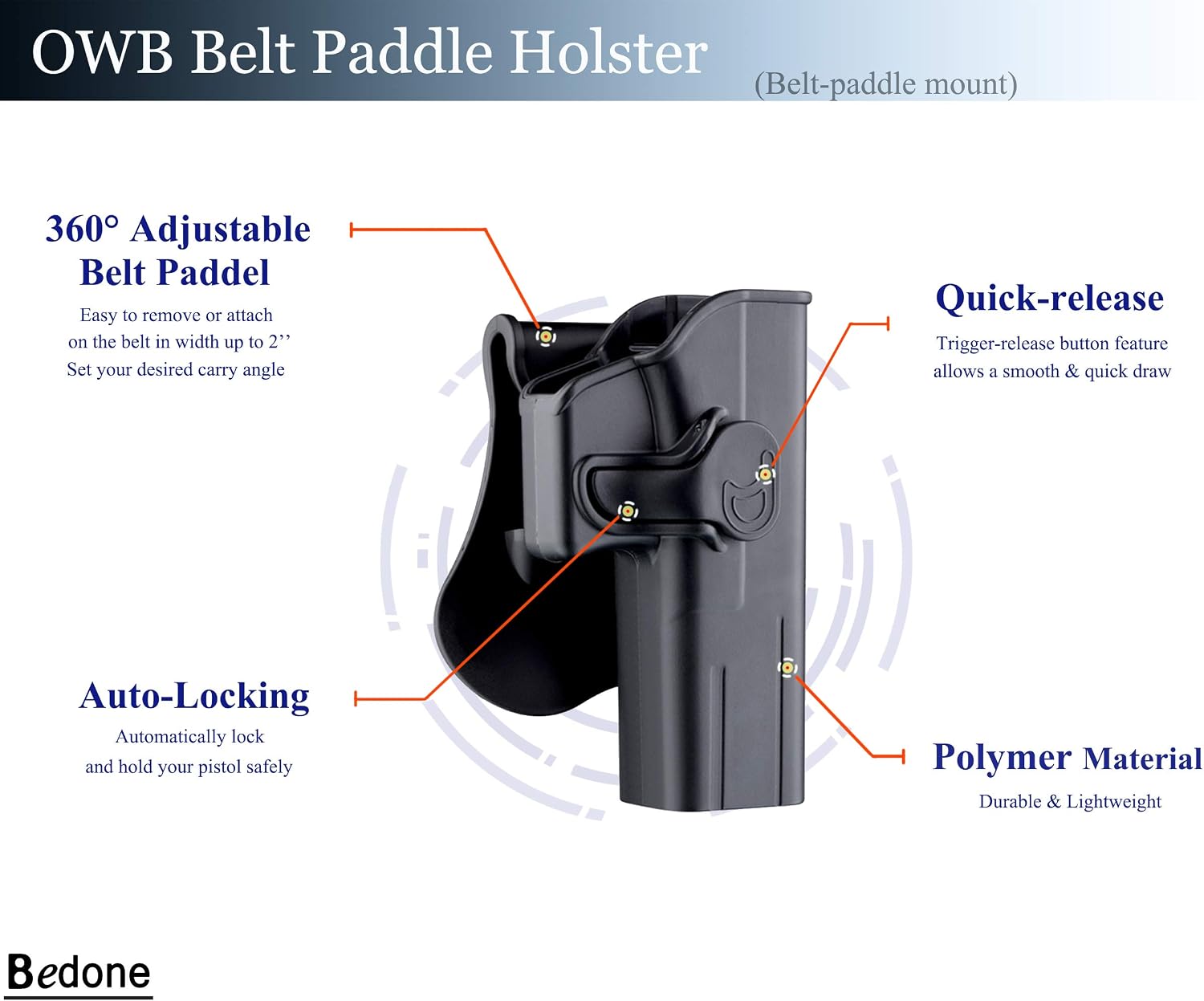 Gun Holster for Glock 21 Gen 1 2 3 4, Glock 20 Gen 1 2 3 4, Outside Waistband Belt Tactical Polymer OWB Paddle Holster, 360° Adjustable & Fast Release - Right Handed